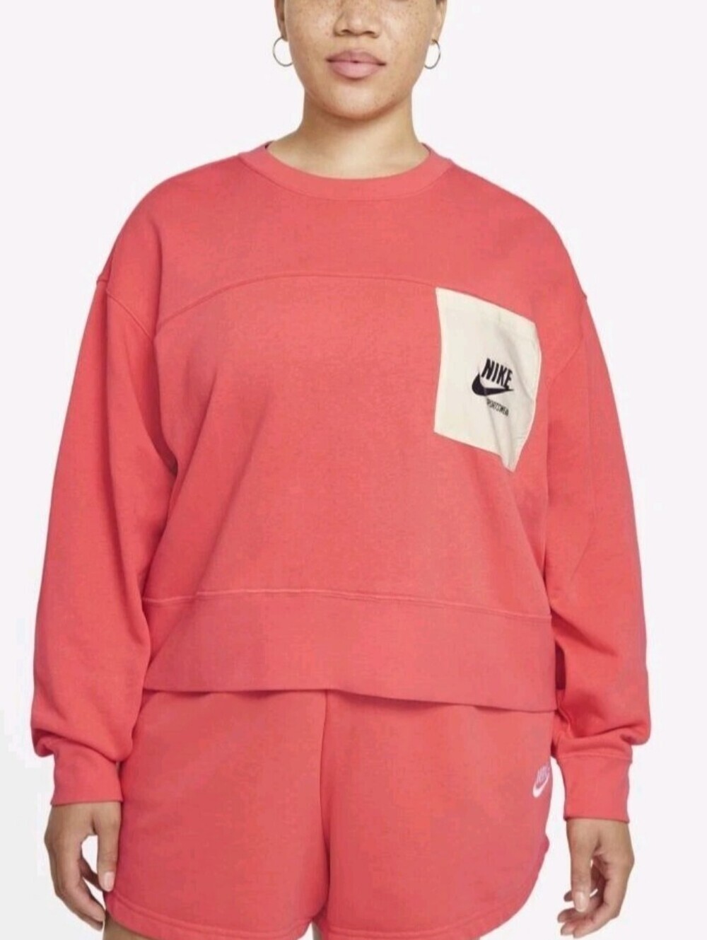 Nike Women's Plus Coral Orange Crew Pocket Logo Long Sleeve Sweatshirt Size 3X